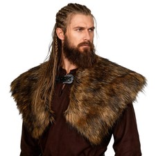 Viking Faux Fur Collar with Belt Buckle Medieval Knight Shoulder Wrap Warrior...