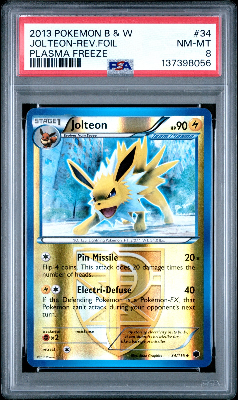 2013 POKEMON PLASMA FREEZE JOLTEON #34 REVERSE FOIL PSA 8 NM #137398056