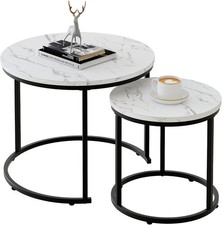 Round Nesting Coffee Table Side Table Set of 2 End Tables for Living Room Bedroo