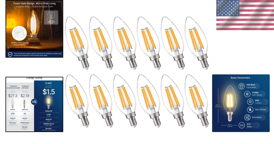 Energy Efficient 800LM E12 Dimmable LED Bulbs Pack - Perfect for Chandeliers - Image 2 of 4
