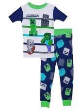 Minecraft Boys Short Sleeve White and Navy Pajama Shirt  Sleep Pants Set Size 4