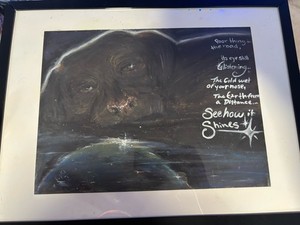 Signed Dog Painting, Matted & Framed Landscape, "See how it shines"