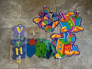 Happy Hanukkah Banner, Festive Party Decor, Menorah Dreidel