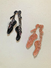 Ballet Slipper Sequined Beaded Applique Black or Pink, Sew-On