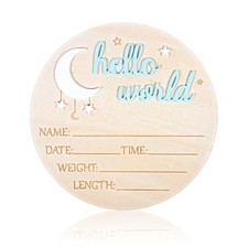 Wooden Baby Announcement Sign, Hello World Newborn Nursery Decor, Star  Moon