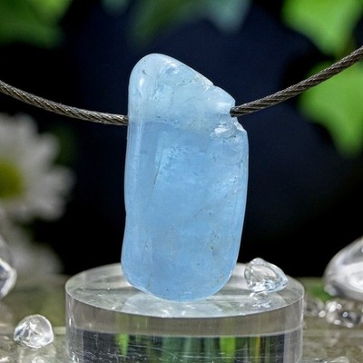 Aquamarin Anhänger freeform gebohrt kräftig blau A Qu. 30 mm 40 ct Brasilien