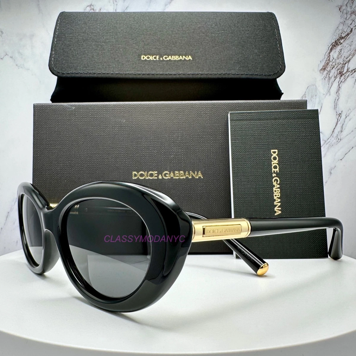 New Dolce & Gabbana Sunglasses Black Oval Acetate Gold Metal DG Gray Lens Buy Dolce & Gabbana DG Motif Oval Sunglasses Online  main image 2