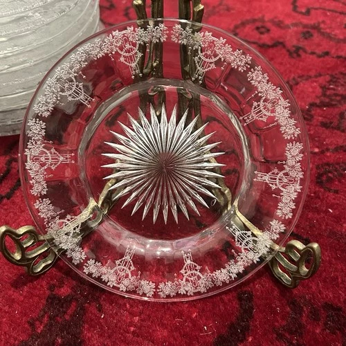 Vintage Monongah Depression Glass Clear Etched Roseland 5" Plates Set of 12