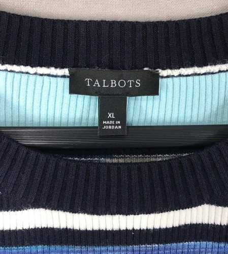 TALBOTS Sweater Women's XL Blue Striped Pullover Round Neck Long Sleeve Casual - Picture 3 of 11