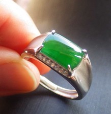Certified Green silver 925 A JADE Jadeite Rectangle RING USA 8.75    721892 AS