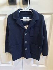 Zara Boys Kids Knit Sweater Cardigan Blazer Lapel Collar Navy Size 6 New