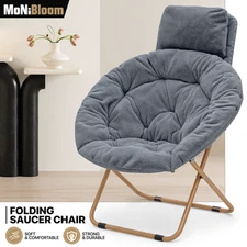 Foldable Saucer Moon Lounge Chair Faux Fur Upholstery Seat w/Removable Headrest