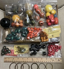 Wooden Macrame Large Bead Lot Art Craft Vintage Plant Hanger Rings Multicolored