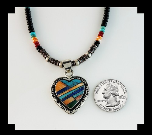 White Fox Creation: Multi Stone Inlay Heart Pendant with Multi Gemstone Chain - Picture 5 of 6