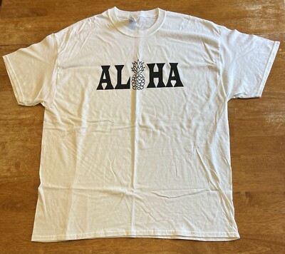MENS WHITE T-SHIRT ALOHA HEART PINEAPPLE NEW SIZE XL