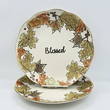 Two Spectrum Designs Dinner Plates Etched Blessed Fall Leaves 10.5 Inches 2018