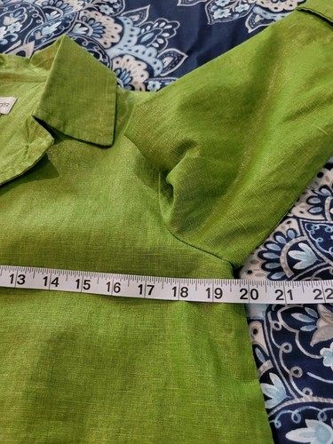 Chicos Linen Pleated Back Jacket Size Small/0 Green Metallic 3/4 Sleeve 2 Button - Picture 10 of 11