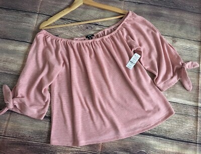 Neu mit Etikett Ardene errötete Streifen Jersey schulterfrei lose Passform Boho Bluse gebundene Manschette, XL
