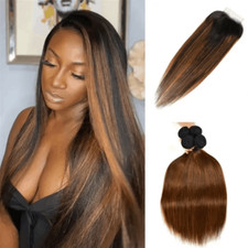 Balayage Highlight 4 4 Lace Closure and 4 Bundles Straight Hair With Highlights