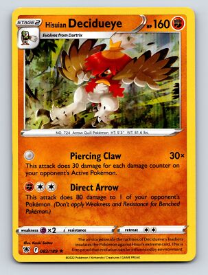 Stage 2 Hisuian Decidueye HP 160 Piercing Claw Direct Arrow Rarity Red