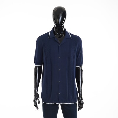 BRUNELLO CUCINELLI 1395$ Navy Blue Short Sleeve Knit Shirt