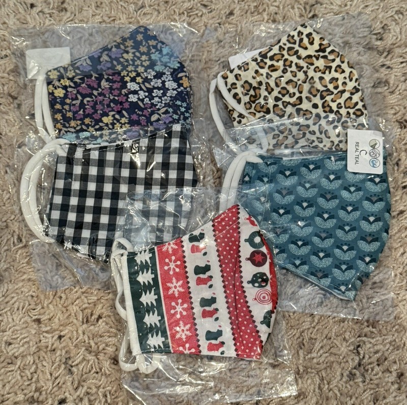 Youth Face Mask Cloth Washable Filter Pocket, Wire, Lot Of 5 Child Size Masks