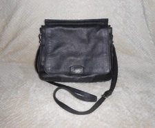 Vince Camuto Black Leather Shoulder Crossbody Bag Purse Fold Over Flap