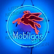Mobil Gas Gasoline Neon Signs 24x24 Gas Station Garage Store Wall Decor