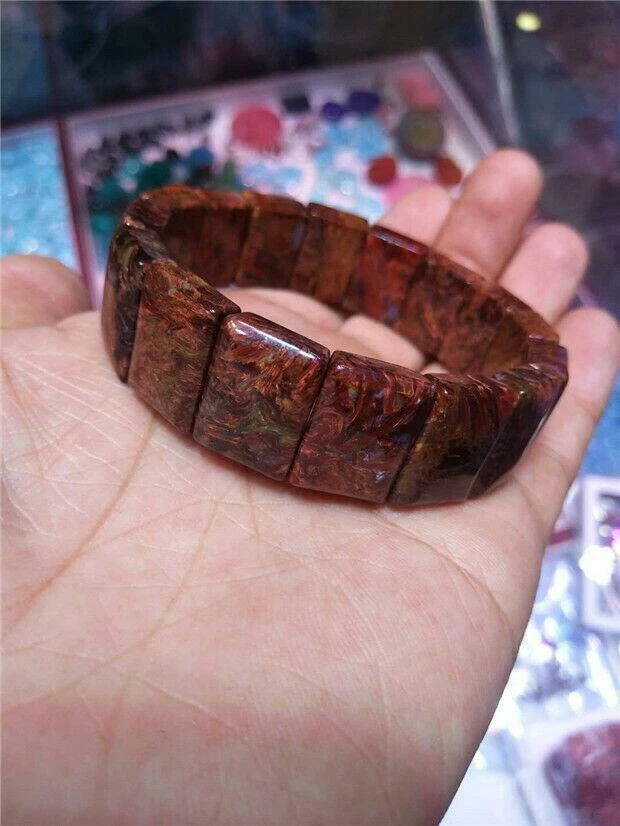 Pulsera de cuentas de piedras preciosas de pietersita roja natural AAA Foto 2 de 4