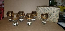 Bohemia Crystalex Czech Republic Set 6 Ornate Raised Gold Design Jessie Brandy 
