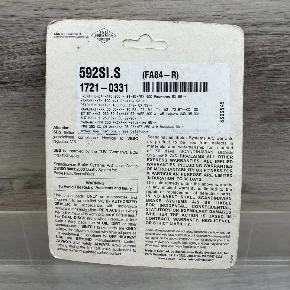Juego de pastillas de freno delanteras traseras Parts Unlimited 592SI Kawasaki Honda Yamaha Suzuki NOS Foto 2 de 3