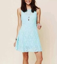Free people miles of lace dress snow cone blue Sz S/P Cocktail Lacey Tank Dress