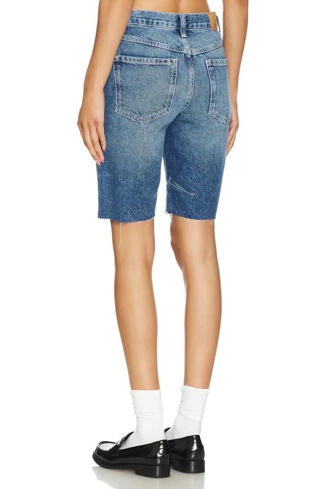 Free People Ghost Town Long Denim Shorts in Blue Size 31 RRP £78 - Image 3 of 4