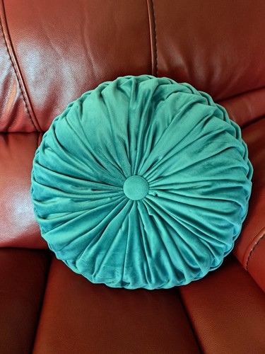 Türkis Samt Runde Knopf Kissen Überwurf Retro getuftet 15 Zoll - Bild 1 von 3