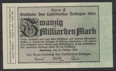 OPLADEN 20 Milliarden Mark 15.10.1923 Muster / Probe ohne Nummer ( 1051 R - Bild 1 von 2