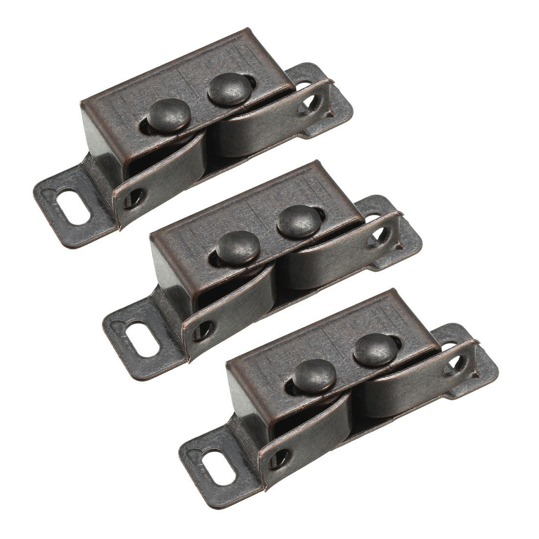 Retro Wardrobe Door Iron Double Ball Roller Catch Latch, Copper Tone 3 Pcs-image