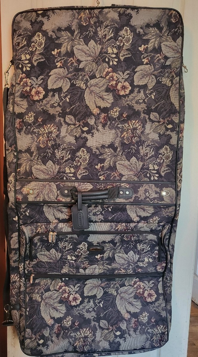Vintage Jaguar Luggage Floral Tapestry Garment Bag with Hanging