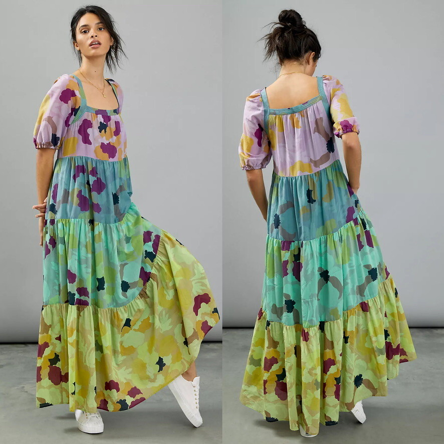 NWT ANTHROPOLOGIE Caroline Tiered Maxi Dress Small Floral RARE | eBay