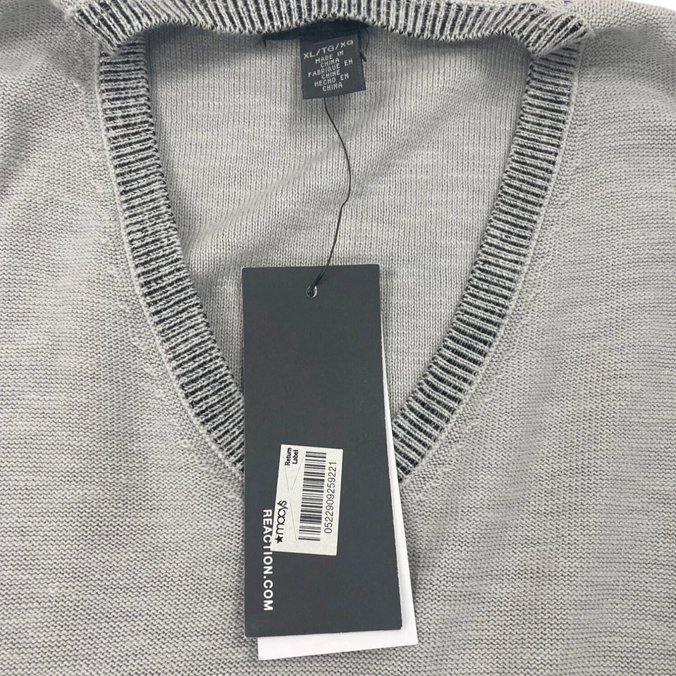 Suéter Kenneth Cole Reaction Para Hombres Cuello en V Gris Talla XL - Nuevo Foto 3 de 4