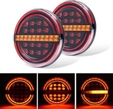 5.3 Inch Round Led Tail Lights With Brake Light Drl Flow Amber Turn Signal 2pc