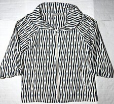 Chico's Ikat Zenergy Blue Lotus Geometric Modern 3/4 Lined Jacket Pocket S 0 4/6