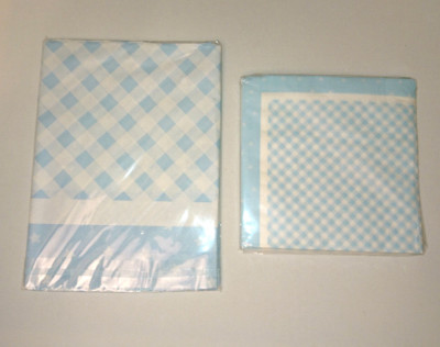2 TISCHDECKEN oder 20 Servietten TEENY TINY blau Sterne GINGHAM PARTYGESCHIRR BABY