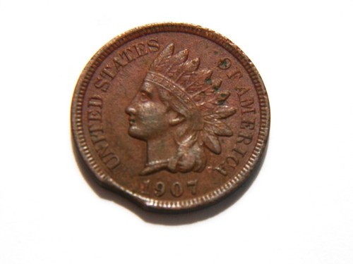 1907 XF Indian Head Cent with a Clipped Planchet Error, Nice Better Grade Clip