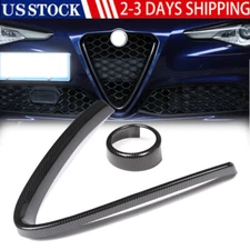 Fit For Alfa Romeo Giulia Carbon ABS Front V Shape Grille Cover + Logo Ring Trim