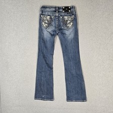 Miss Me Girls Jeans 12 Blue Denim Embroidered Cargo JK5858B Bootcut 27" Inseam