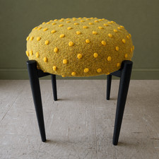 Fab Vintage Mid Century Modern Round Dressing Table Stool Yellow Spotty Wool