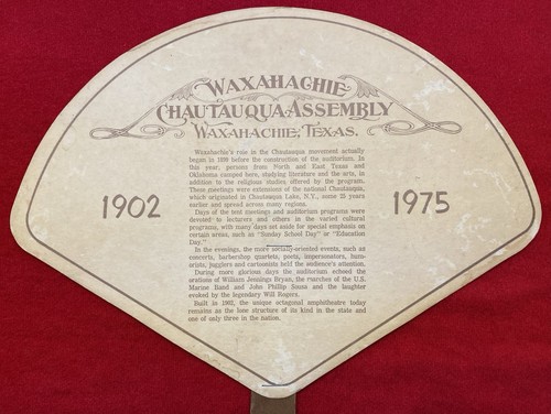 1975 **WAXAHACHIE CHAUTAUQUA ASSEMBLY** {AUDITORIUM} WAXAHACHIE, TEXAS HAND FAN! - Picture 8 of 14