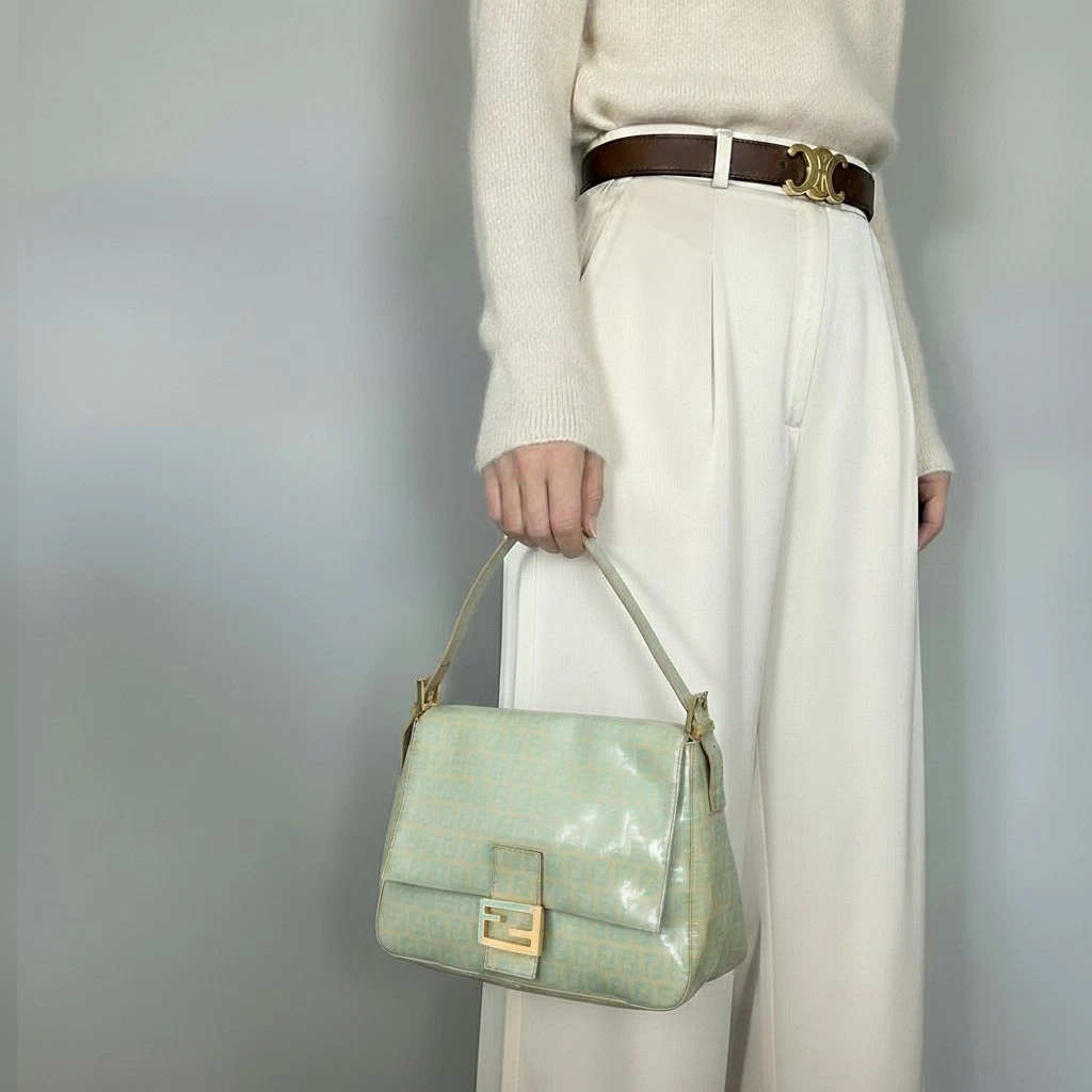 Fendi — FENDI Zucchino Mamma Shoulder Bag Green Coated Canvas