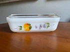 Vintage FIRE KING Milk Glass Refrigerator Dish Oven Ware with Lid /Painted Fruit