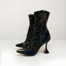 Woman’s EGO Faux Patent Leather Boots Booties 4” Sexy Goth Grunge Pointy Toe 7